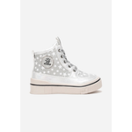 Girls' Silver Ankle Sneakers with White Stars | B1746-S