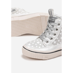 Girls' Silver Ankle Sneakers with White Stars | B1746-S