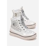 Girls' Silver Ankle Sneakers with White Stars | B1746-S