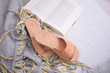 Women's Beige Wedge Leather Open Toe Slippers  | K-1149B