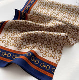 Chain Print Silky Feel Navy Blue Scarf - 70×70 cm Square Bandana | BD-10