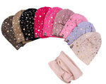 Girls' Beanie with Golden Hearts Pattern and Tube Scarf Set ~2-6 years | SERCA