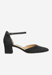 Wojas Black Velour Leather Heels with Single Strap | 3508661