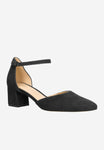 Wojas Black Velour Leather Heels with Single Strap | 3508661