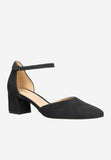 Wojas Black Velour Leather Heels with Single Strap | 3508661