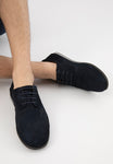 Wojas Dark Blue Leather Sneakers with Golden Logo | 10112-26