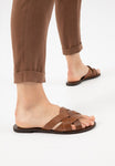 Wojas Light Brown Leather Slide Sandals | 7402553