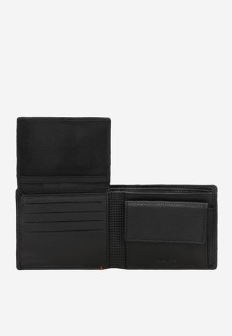 Mens Black Bifold Leather Wallet with Red Stripe