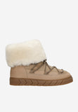 Women's Beige Leather Insulated Snow Boots with Rolled-Up Upper | R5500574