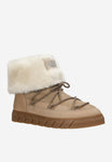 Women's Beige Leather Insulated Snow Boots with Rolled-Up Upper | R5500574