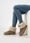 Women's Beige Leather Insulated Snow Boots with Rolled-Up Upper | R5500574
