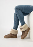 Women's Beige Leather Insulated Snow Boots with Rolled-Up Upper | R5500574