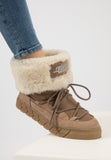 Women's Beige Leather Insulated Snow Boots with Rolled-Up Upper | R5500574
