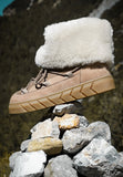 Women's Beige Leather Insulated Snow Boots with Rolled-Up Upper | R5500574