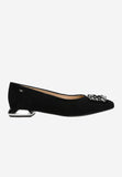 Wojas Black Velour Leather Ballet Flats with Sparkle Decor | 4623861