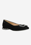 Wojas Black Velour Leather Ballet Flats with Sparkle Decor | 4623861