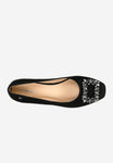 Wojas Black Velour Leather Ballet Flats with Sparkle Decor | 4623861