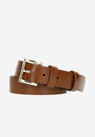 Wojas Women's Brown Leather Belt With Square Golden Buckle  | 9308452
