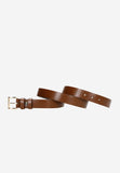 Wojas Women's Brown Leather Belt With Square Golden Buckle  | 9308452