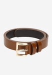 Wojas Women's Brown Leather Belt With Square Golden Buckle  | 9308452