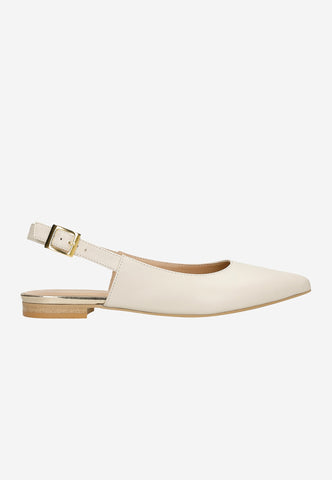 Wojas Beige Leather Flats with Silngle Strap | 44023-54