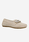 Wojas Beige Leather Loafers with Crystal Details | 4620864