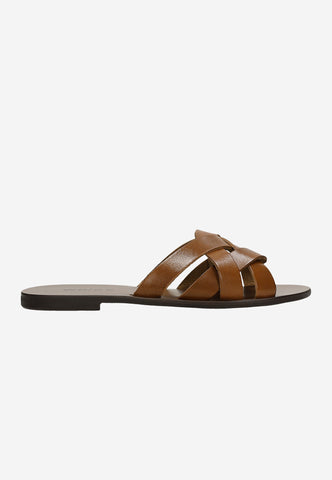 Wojas Light Brown Leather Slide Sandals | 7402553