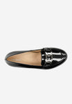 Wojas Black Patent Leather Loafers with Decorative Chain | 4622531