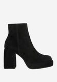 Wojas Black Velour Leather Heeled Boots | 5520261