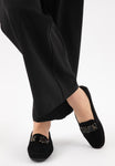 Wojas Black Leather Loafers with Crystal Details | 4620861