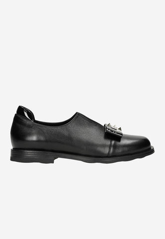 Wojas Black Leather Loafers with Black Detail | 4625251
