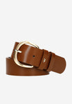 Wojas Women's Brown Leather Belt with Golden Buckle | 9308852