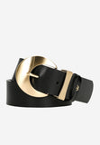 Wojas Women's Black Leather Belt with Golden Buckle | 9308951