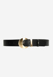 Wojas Women's Black Leather Belt with Golden Buckle | 9308951