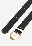 Wojas Women's Black Leather Belt with Golden Buckle | 9308951