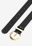 Wojas Women's Black Leather Belt with Golden Buckle | 9308951