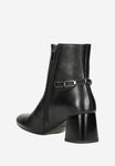 Wojas Black Leather Heeled Ankle Boots with Decorative Chain | 5521751
