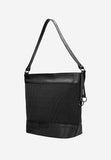 Wojas Black Leather Tote Bag with Woven Pattern | 8035871