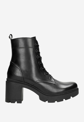 Wojas Black Insulated Leather Lace-Up & Zipper Chunky Heel Combat Boots | 6406051