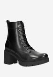 Wojas Black Insulated Leather Lace-Up & Zipper Chunky Heel Combat Boots | 6406051