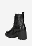 Wojas Black Insulated Leather Lace-Up & Zipper Chunky Heel Combat Boots | 6406051