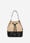 Wojas Black and Beige Leather and Raffia Shoulder Bag | 8037881