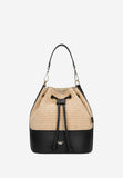 Wojas Black and Beige Leather and Raffia Shoulder Bag | 8037881