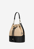 Wojas Black and Beige Leather and Raffia Shoulder Bag | 8037881