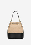 Wojas Black and Beige Leather and Raffia Shoulder Bag | 8037881