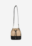 Wojas Black and Beige Leather and Raffia Shoulder Bag | 8037881