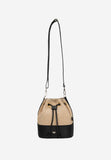 Wojas Black and Beige Leather and Raffia Shoulder Bag | 8037881