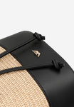 Wojas Black and Beige Leather and Raffia Shoulder Bag | 8037881