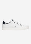 Wojas Men's White Leather Sneakers with Dark Blue Additions | 1016757