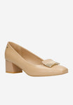 Wojas Beige Leather Heels with Golden Details | 3509754